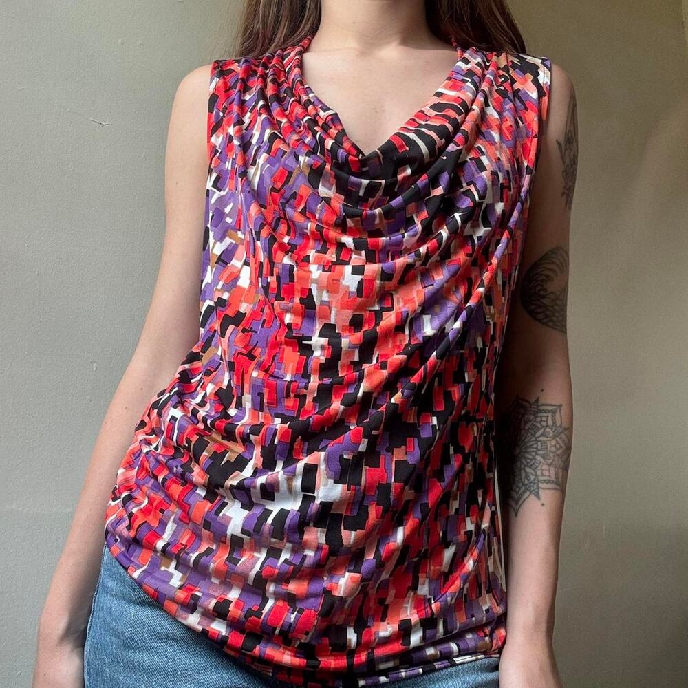 Vintage Worthington Colorful Cowl Neck Blouse Petite Small